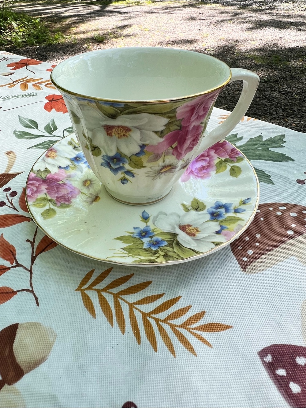 Grace's Teaware Floral Ceramic Tea Cup Saucer Set Pink Blue Green gold trim